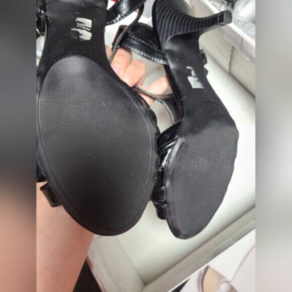 K Studio Patent Black Shiny Merna Strappy Low Heel Sandal Open Toe - Picture 4 of 6